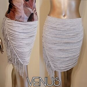Venus Heather Grey Ruched Side Fringed Mini Skirt Sz M